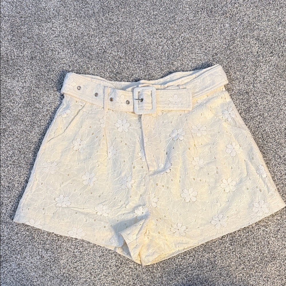 Le Lis High Waist Cream Lace Shorts